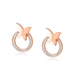 Kör alakú nemesacél fülbevaló, pillangó dísszel