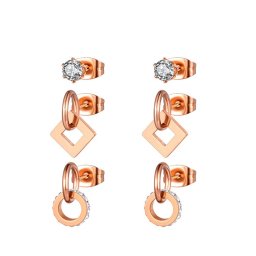 3 pár geometrikus fülbevaló szett, nemesacélból