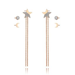 Hold és csillag, 3 pár nemesacél fülbevaló szett - rose gold