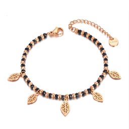 Levél díszes, gyöngyös nemesacél karkötő