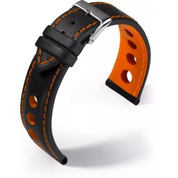 Barington Racing bőr óraszíj, fekete/narancs 24mm
