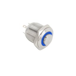 Mikrokapcsolós nyomógomb LED-es - NO - 16mm-kék - cseppálló (IP65) PB-16-NO(LED)-bl