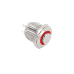 Mikrokapcsolós nyomógomb LED-es - NO - 16mm - piros - cseppálló (IP65) PB-16-NO(LED)-rd