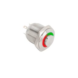 Mikrokapcsolós nyomógomb LED-es - NO - 16mm - piros/zöld - cseppálló (IP65) PB-16-NO(LED)-rdgn