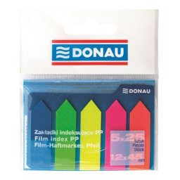 DONAU Jelölőcímke, műanyag, nyíl forma, 5x25 lap, 12x45 mm, DONAU, neon szín