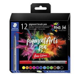STAEDTLER Ecsetirón készlet, STAEDTLER "Pigment brush 371", 12 különböző alapszín