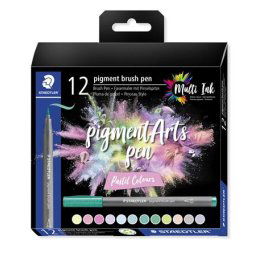 STAEDTLER Ecsetirón készlet, STAEDTLER "Pigment brush 371", 12 különböző pasztell szín
