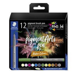 STAEDTLER Ecsetirón készlet, STAEDTLER "Pigment brush 371", 12 különböző természeti szín