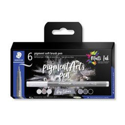 STAEDTLER Ecsetirón készlet, STAEDTLER "Pigment 372", 6 különböző fekete és szürke árnyalat