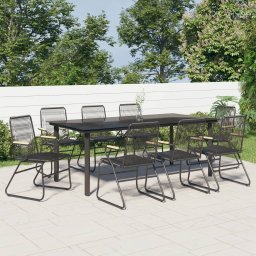 vidaXL 9 részes fekete PVC rattan kerti étkezőgarnitúra