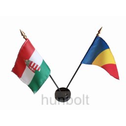 Nemzeti címeres és Románia zászlók asztali tartóval