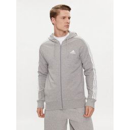 adidas Pulóver Essentials French Terry 3-Stripes Full-Zip Hoodie IC9833 Szürke Regular Fit