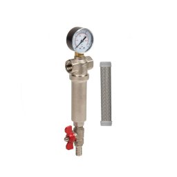 Aquafilter mechanikai előszűrő RÉZ szűrőházban, nyomásmérővel, 100 mikron 3/4"