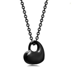 Fekete szív, nemesacél kegyeleti urna medál nyakláncon, fekete színben