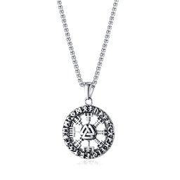 Vegvísir, nemesacél viking kör medál rúnákkal, nyakláncon