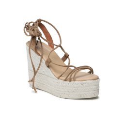 Manebi Espadrilles Soft Suede Lace-Up Wedge Espadrilles L 8.7 WA Barna