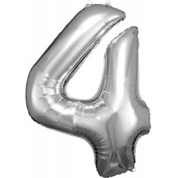 Ezüst Silver óriás szám fólia lufi 4-es, 86x66 cm