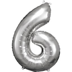 Ezüst Silver óriás szám fólia lufi 6-os, 86x58 cm