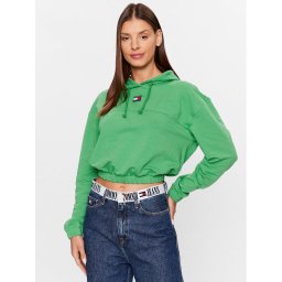 Tommy Jeans Pulóver Elasticated Badge DW0DW16135 Zöld Relaxed Fit