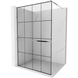 Mexen Kioto+ Walk-In Zuhanyfal törölközõ tartóval 130 x 200 cm, átlátszó üveg/ fekete 8 mm, króm - 800-130-121-01-77 Walk-In Zuhanyfal