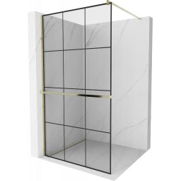 Mexen Kioto+ Walk-In Zuhanyfal törölközõ tartóval 120 x 200 cm, átlátszó üveg/ fekete 8 mm, arany - 800-120-121-50-77 Walk-In Zuhanyfal