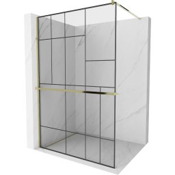 Mexen Kioto+ Walk-In Zuhanyfal törölközõ tartóval 80 x 200 cm, átlátszó üveg/ fekete 8 mm, arany - 800-080-121-50-78 Walk-In Zuhanyfal