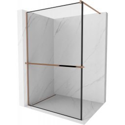 Mexen Kioto+ Walk-In Zuhanyfal törölközõ tartóval 110 x 200 cm, átlátszó üveg/ fekete 8 mm rózsa arany - 800-110-121-60-70 Walk-In Zuhanyfal