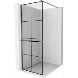 Mexen Kioto+ Walk-In Zuhanyfal törölközõ tartóval 70 x 200 cm, átlátszó üveg/ fekete 8 mm, rózsa arany - 800-070-121-60-77 Walk-In Zuhanyfal