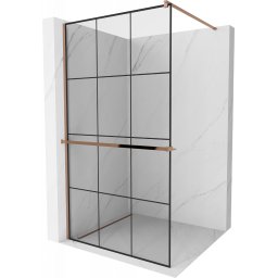Mexen Kioto+ Walk-In Zuhanyfal törölközõ tartóval 120 x 200 cm, átlátszó üveg/ fekete 8 mm rózsa arany - 800-120-121-60-77 Walk-In Zuhanyfal