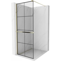 Mexen Kioto+ Walk-In Zuhanyfal törölközõ tartóval 80 x 200 cm, átlátszó üveg/ fekete 8 mm, arany - 800-080-121-50-77 Walk-In Zuhanyfal