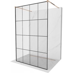 Mexen Kioto Walk-In Zuhanyfal szabadonálló 130 x 200 cm, átlátszó üveg/ fekete 8 mm, rózsa arany - 800-130-002-60-77 Walk-In Zuhanyfal