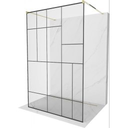 Mexen Kioto Walk-In Zuhanyfal szabadonálló 120 x 200 cm, átlátszó üveg/ fekete 8 mm, arany - 800-120-002-50-78 Walk-In Zuhanyfal