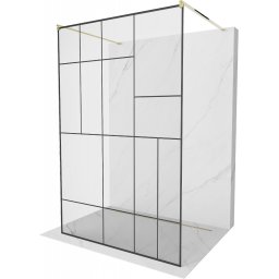Mexen Kioto Walk-In Zuhanyfal szabadonálló 140 x 200 cm, átlátszó üveg/ fekete 8 mm, arany - 800-140-002-50-78 Walk-In Zuhanyfal