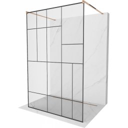 Mexen Kioto Walk-In Zuhanyfal szabadonálló 130 x 200 cm, átlátszó üveg/ fekete 8 mm, rózsa arany - 800-130-002-60-78 Walk-In Zuhanyfal