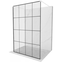 Mexen Kioto Walk-In Zuhanyfal szabadonálló 140 x 200 cm, átlátszó üveg/ fekete 8 mm, fehér - 800-140-002-20-77 Walk-In Zuhanyfal