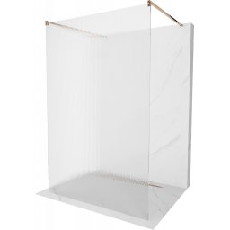 Mexen Kioto Walk-In Zuhanyfal szabadonálló 140 x 200 cm, intim csikos üveg 8 mm, rózsa arany - 800-140-002-60-09 Walk-In Zuhanyfal