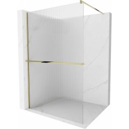 Mexen Kioto+ Walk-In Zuhanyfal törölközõ tartóval 110 x 200 cm, intim csikos üveg 8 mm, arany - 800-110-121-50-09 Walk-In Zuhanyfal