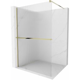 Mexen Kioto+ Walk-In Zuhanyfal törölközõ tartóval 130 x 200 cm, intim csikos üveg 8 mm, arany - 800-130-121-50-09 Walk-In Zuhanyfal