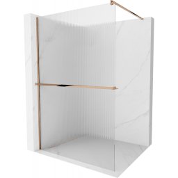 Mexen Kioto+ Walk-In Zuhanyfal törölközõ tartóval 140 x 200 cm, intim csikos üveg 8 mm, rózsa arany - 800-140-121-60-09 Walk-In Zuhanyfal