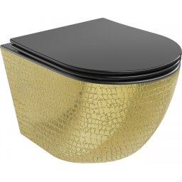 Mexen Lena Perem nélküli fali wc lassú záródásu tetõvel slim, duroplast, fekete mat/arany - 30224078 Wc