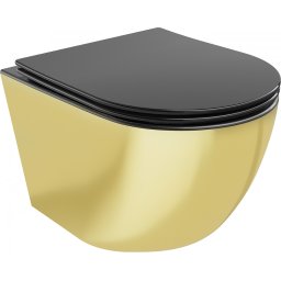 Mexen Lena Perem nélküli fali wc lassú záródásu tetõvel slim, duroplast, fekete mat/arany - 30224076 Wc