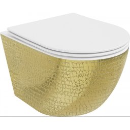 Mexen Lena Perem nélküli fali wc lassú záródásu tetõvel slim, duroplast, fehér/arany model - 30224008 Wc