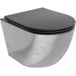 Mexen Lena Perem nélküli fali wc lassú záródásu tetõvel slim, duroplast, fekete mat /ezüst model - 30224072 Wc