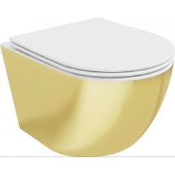 Mexen Lena Perem nélküli fali wc lassú záródásu tetõvel slim, duroplast, fehér/arany - 30224006 Wc