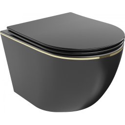 Mexen Lena Perem nélküli fali wc lassú záródásu tetõvel slim, duroplast, fekete mat/arany - 30224075 Wc