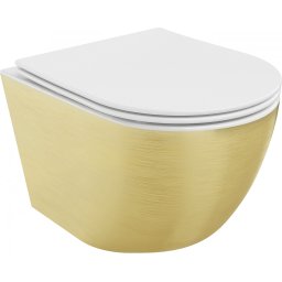 Mexen Lena Perem nélküli fali wc lassú záródásu tetõvel slim, duroplast, fehér/arany model - 30224007 Wc