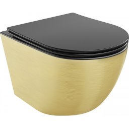Mexen Lena Perem nélküli fali wc lassú záródásu tetõvel slim, duroplast, fekete mat/arany model- 30224077 Wc