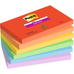 3M POSTIT Öntapadó jegyzettömb, 76x127 mm, 6x90 lap, 3M POSTIT "Super Sticky Playful", vegyes színek