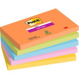 3M POSTIT Öntapadó jegyzettömb, 76x127 mm, 5x90 lap, 3M POSTIT "Super Sticky Boots", vegyes színek