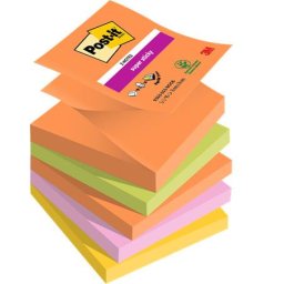 3M POSTIT Öntapadó jegyzettömb, "Z", 76x76 mm, 5x90 lap, 3M POSTIT "Super Sticky Boots", vegyes színek
